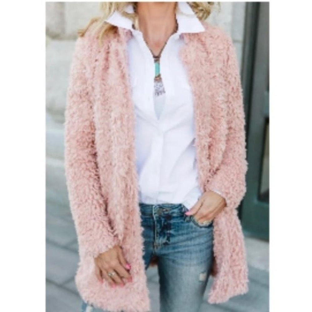 Bishop & Young Blush Pink Fierce Creatures Faux Fur Jacket Sz Medium Open Front